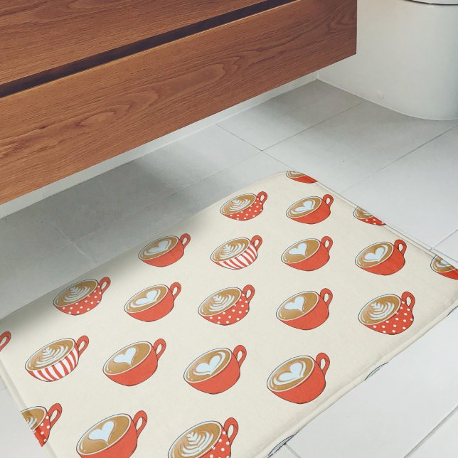 Cute Latte Art i Red Kaffe koppar Mönster Badrumsmatta (Red Latte Art Coffee Bath Mat)