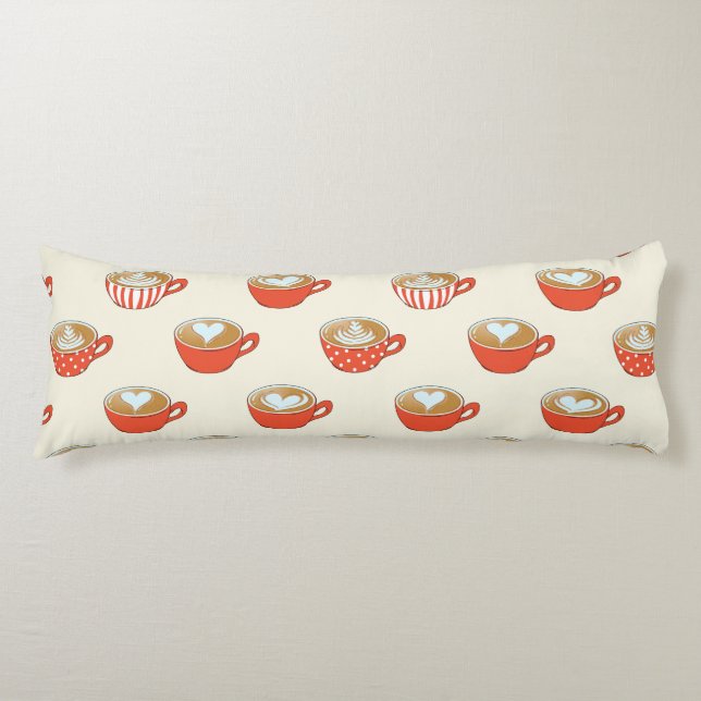 Cute Latte Art i Red Kaffe koppar Mönster Kroppskudde (Framsidan)