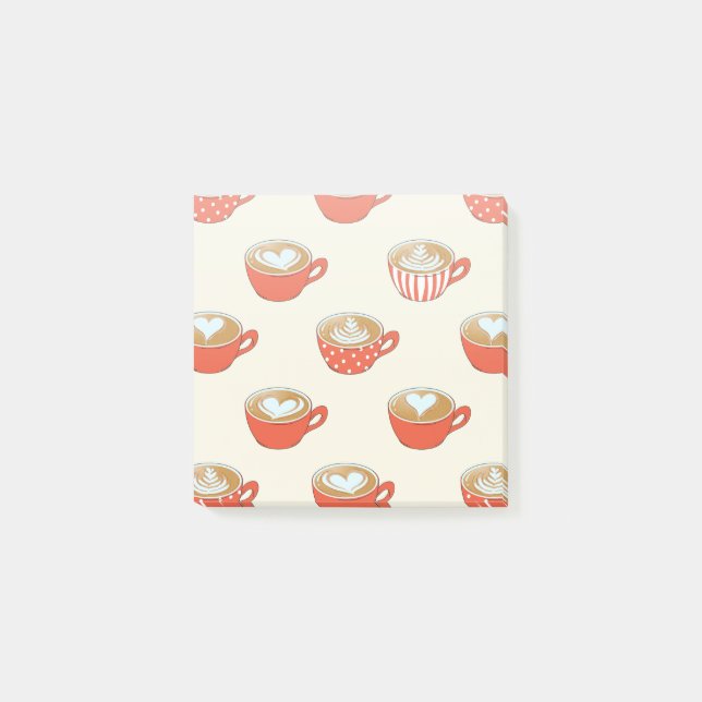 Cute Latte Art i Red Kaffe koppar Mönster Post-it Block (Framsida)