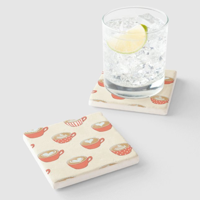 Cute Latte Art i Red Kaffe koppar Mönster Stenunderlägg (Sidan)