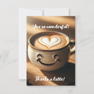 Cute Latte Coffe med Heart Foam Art Tack Kort