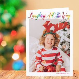 Cute Laughing all Way Rainbow julfoto Helgkort