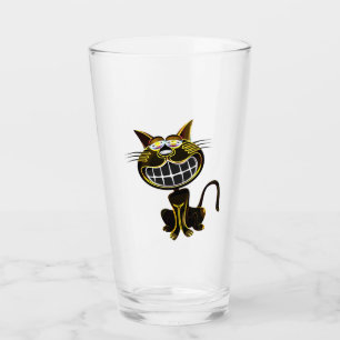 CUTE LAUGHING BLACK AND BRIGHT GULT CAT GLASKOPP