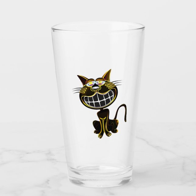 CUTE LAUGHING BLACK AND BRIGHT GULT CAT GLASKOPP (Framsida)