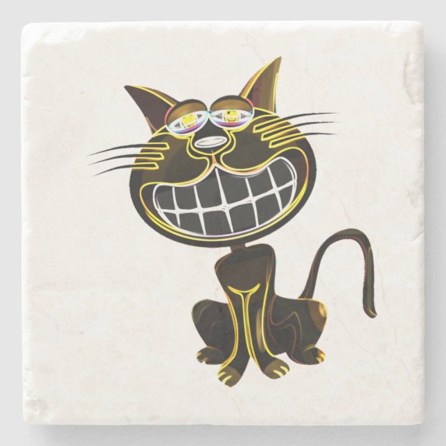 CUTE LAUGHING BLACK AND BRIGHT GULT CAT STENUNDERLÄGG (Framsidan)