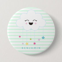Cute Laughing Cloud - Grönt stripe-knapp