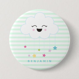 Cute Laughing Cloud - Grönt stripe-knapp Knapp