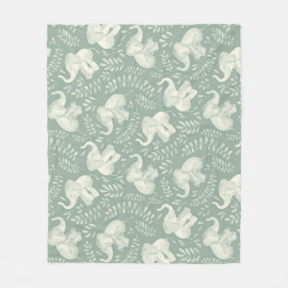 Cute Laughing Elephants in Cream and Sage Grönt Fleecefilt