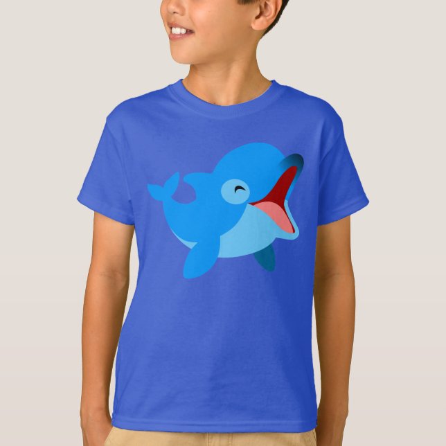 Cute Laughing Tecknad Dolphin Children T-Shirt (Framsida)