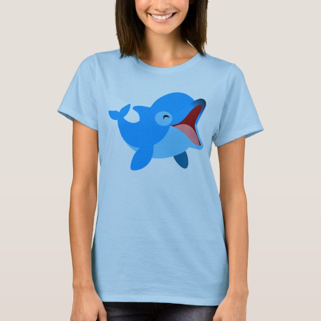 Cute Laughing Tecknad Dolphin Women T-Shirt (Framsida)