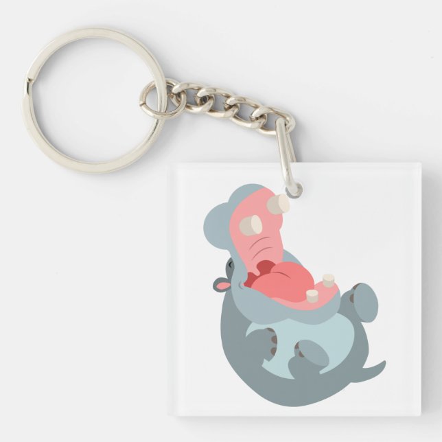 Cute Laughing Tecknad Hippo Acrylic Keychain (Framsidan)