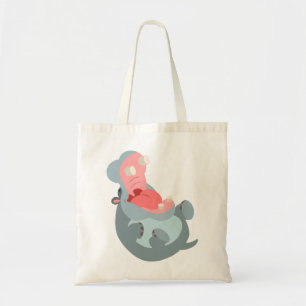 Cute Laughing Tecknad Hippo Bag Tygkasse