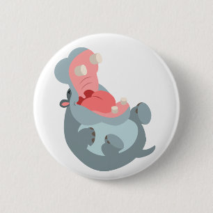 Cute Laughing Tecknad Hippo Button Badge Knapp