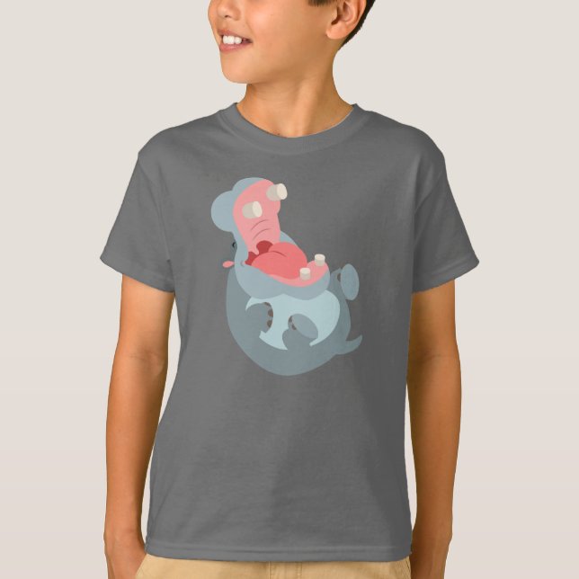 Cute Laughing Tecknad Hippo Children T-Shirt (Framsida)