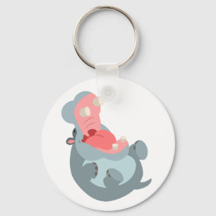 Cute Laughing Tecknad Hippo Keychain Nyckelring