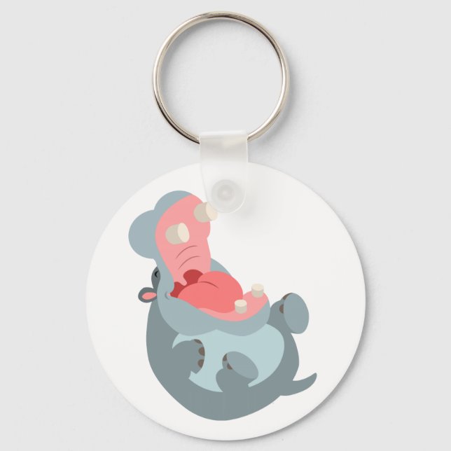 Cute Laughing Tecknad Hippo Keychain Nyckelring (Framsida)