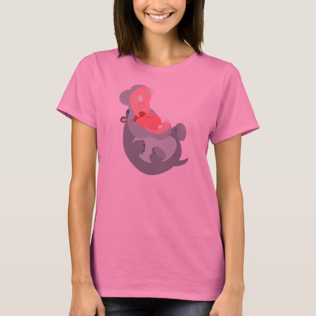 Cute Laughing Tecknad Hippo Women T-Shirt (Framsida)