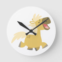 Cute Laughing Tecknad Pony Wall Clock Rund Klocka