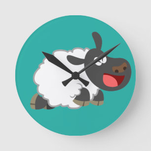 Cute Laughing Tecknad Sheep Rund Klocka
