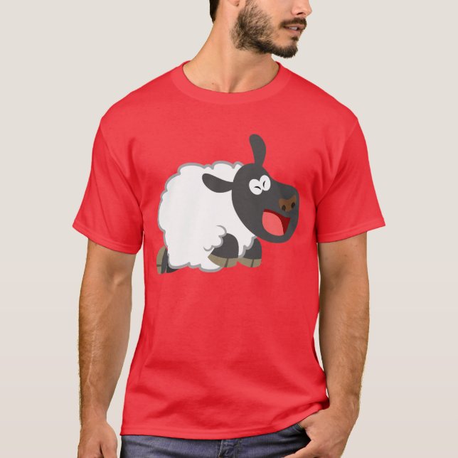 Cute Laughing Tecknad Sheep T-Shirt (Framsida)