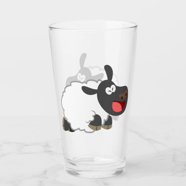 Cute Laughing Tecknad Sheep Tumbler Glass Glaskopp (Framsida)