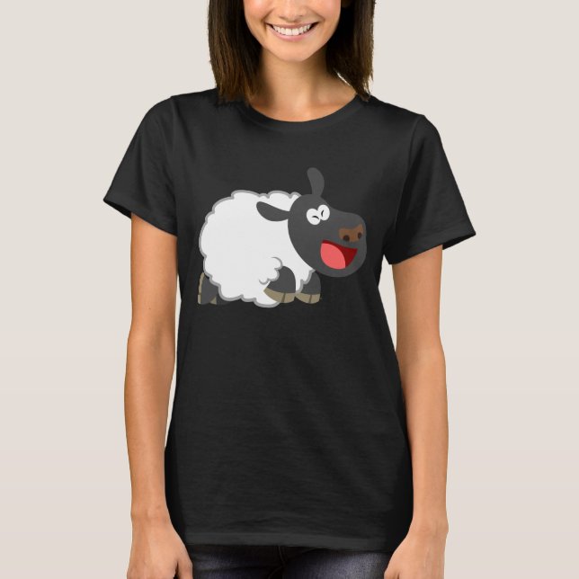 Cute Laughing Tecknad Sheep Women T-Shirt (Framsida)