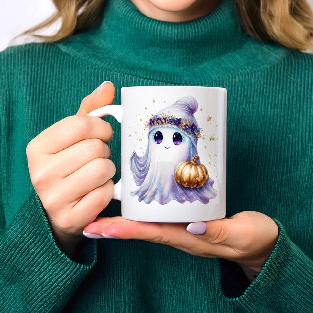 Cute Lavendar Lila Ghost Halloween Spooky Bougie Kaffemugg (Skapare uppladdad)
