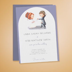 Cute Lavender Bride Groom Arch Bröllop Inbjudningar