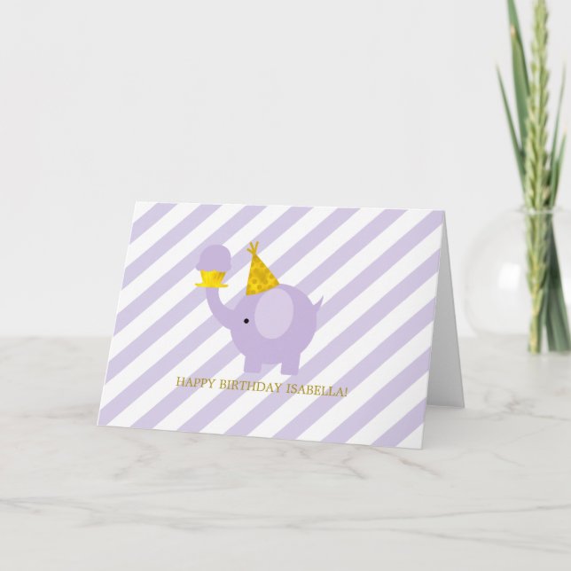 Cute Lavender Elephant Birthday Tack Kort (Framsida)