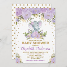 Cute Lavender Guld Blommigt Elephant Baby Shower