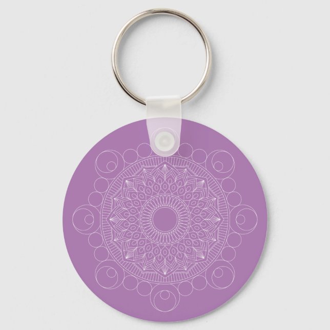 Cute Lavender Lila Mandala v2 Keychain Nyckelring (Framsida)