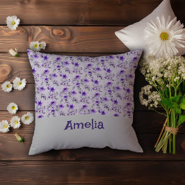 Cute lavender mönster, vattenfärgblomma namn grått kudde