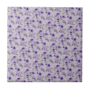 Cute lavender mönster, vattenfärglös grått kakelplatta