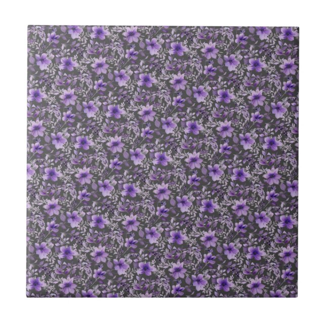 Cute lavender mönster vattenfärgsblomma mörk grått kakelplatta (Framsidan)
