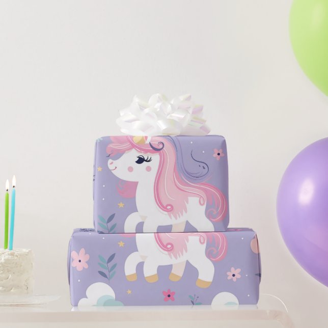 Cute Lavender Rosa Teal Unicorn Clouds Presentpapper (Festgåvor)