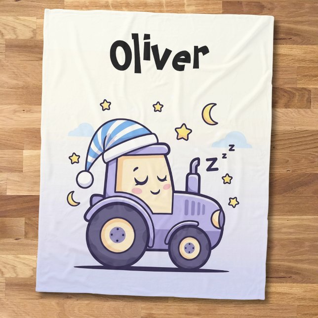 Cute Lavender Sleepy Tractor  Fleecefilt (Skapare uppladdad)