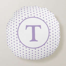Cute Lavender & White Polka-Dot Round Pillow Rund Kudde