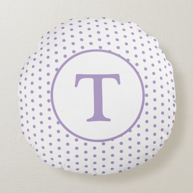 Cute Lavender & White Polka-Dot Round Pillow Rund Kudde (Framsidan)