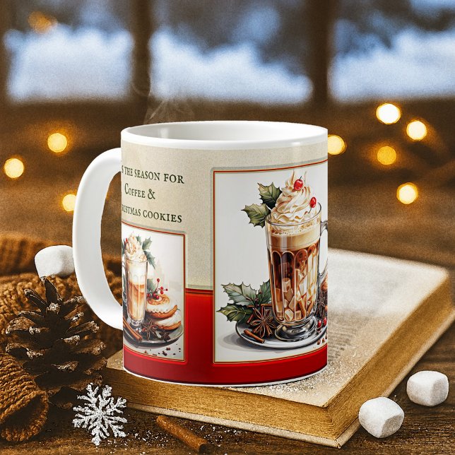 Cute Lazy jul - vattenfärg Kaffemugg (Christmas mug featuring watercolor paintings of sweet coffee and cookies.)