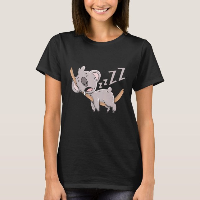 Cute Lazy Koala Bear Sleeping T Shirt (Framsida)