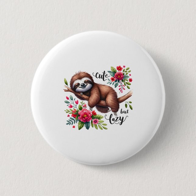 Cute Lazy Sloth Flowers Knapp (Framsida)