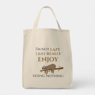 Cute Lazy Sloth Hanging on Träd Funny Text Tygkasse