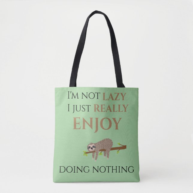 Cute Lazy Sloth Hanging on Träd Funny Text Tygkasse (Framsida)