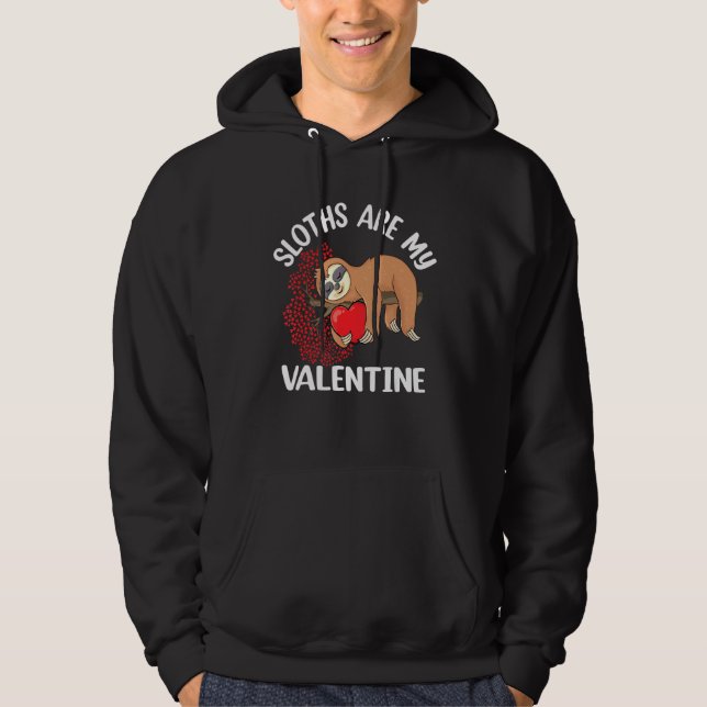 Cute Lazy Sloth Holding Heart Kärlek Sloth Valenti Hoodie (Framsida)
