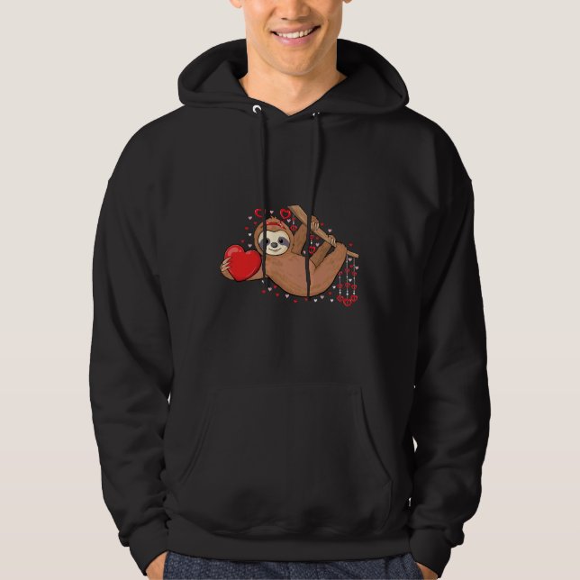 Cute Lazy Sloth Holding Heart Kärlek Sloth Valenti Hoodie (Framsida)