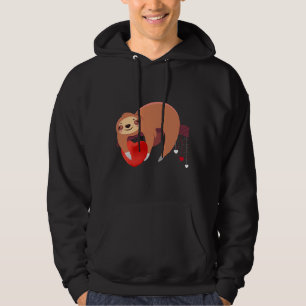 Cute Lazy Sloth Holding Heart Kärlek Sloth Valenti Hoodie