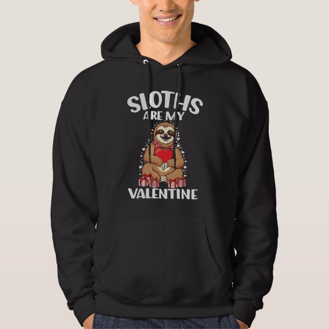Cute lazy sloth holding heart love sloth valentine hoodie (Framsida)
