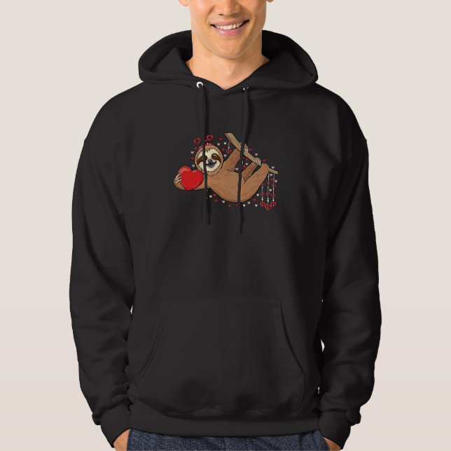 Cute lazy sloth holding heart love sloth valentine hoodie (Framsida)