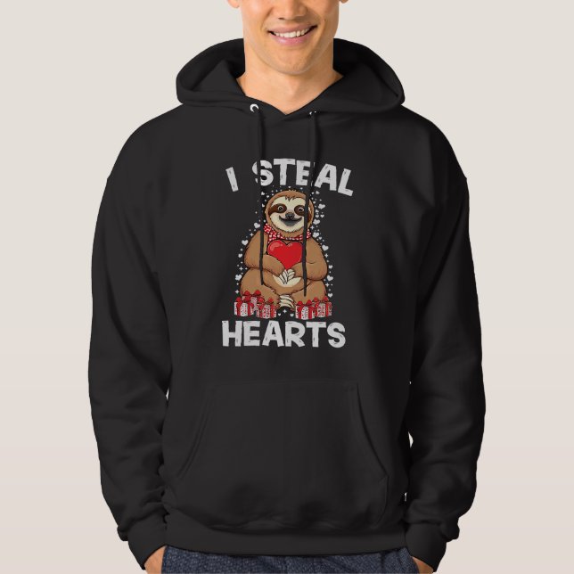 Cute lazy sloth holding heart love sloth valentine hoodie (Framsida)