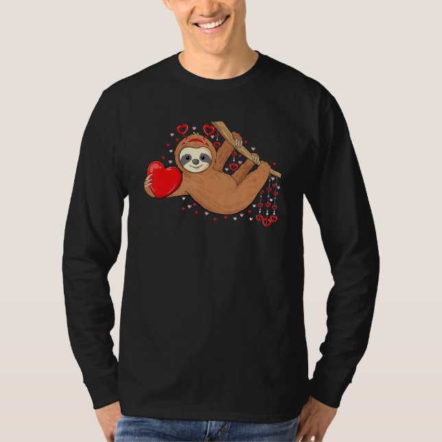 Cute Lazy Sloth Holding Heart Love Sloth Valentine T Shirt (Framsida)